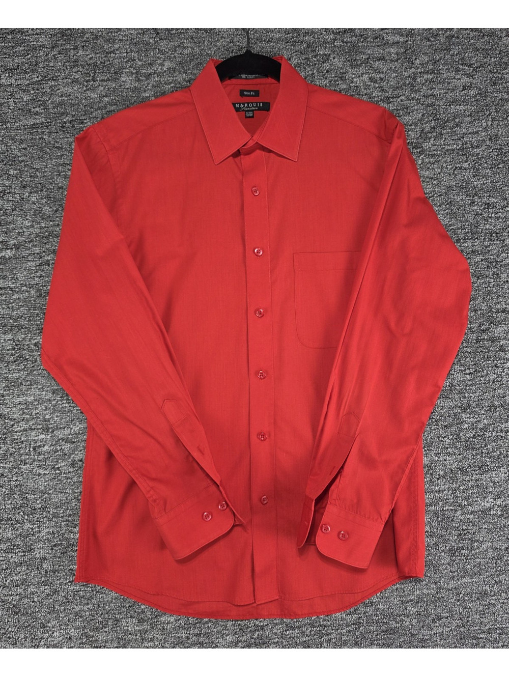 Marquis Signature Men's Slim Fit Dress Shirt Red Solid Pocket 15.5 32/33